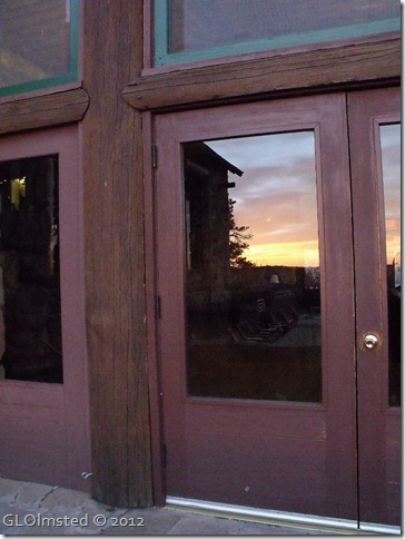 02e Sunset reflected in door of Grand Lodge NR GRCA NP AZ (768x1024)