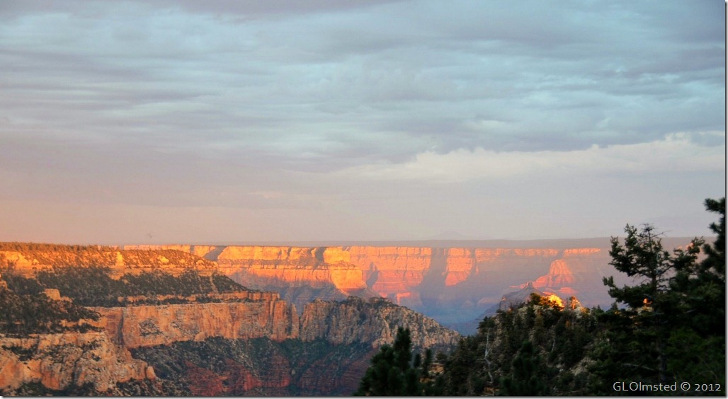 Last light on Bright Angel Point and South Rim from North Rim Grand Canyon National Park Arizona