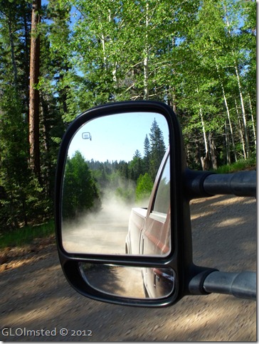 05 Dusty road in side mirror FR 22 Kaibab NF AZ