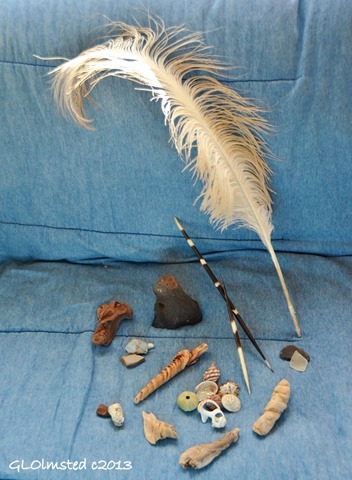 Gifts from the Earth, shells, rocks, sea glass, drift wood, quils, feather