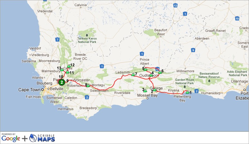 Map of Mt Passes I drove Western Cape SA