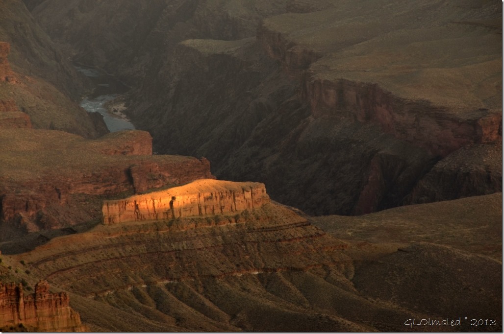 Light on temple & Colorado River from Point Sublime North Rim Grand Canyon National Park Arizona