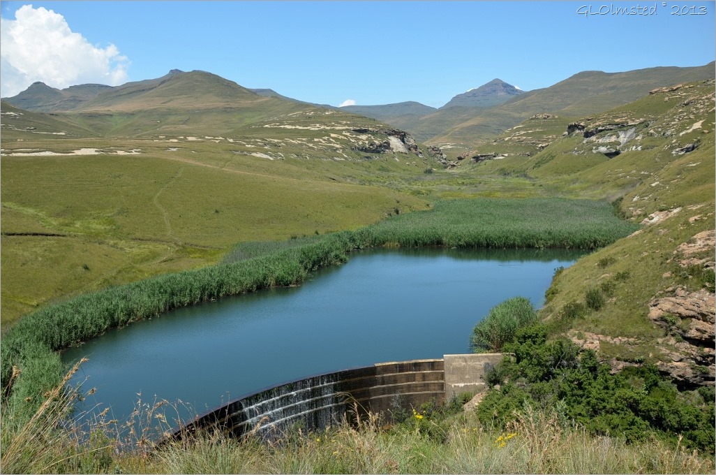 Langtoon Dam above waterfall from loop drive Golden Gate Highlands National Park South Africa