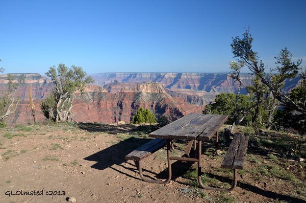 Picnic table at Point Sublime North Rim Grand Canyon National Park Arizona