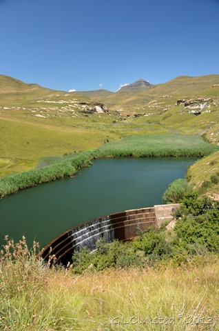 Dam above waterfall along loop drive Golden Gate Highlands National Park R712 Free State South Africa
