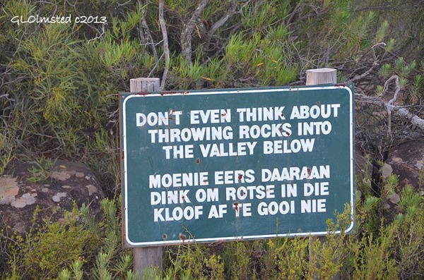 Don't throw rocks sign Camdeboo National Park Eastern Cape Graaff-Reinet South Africa