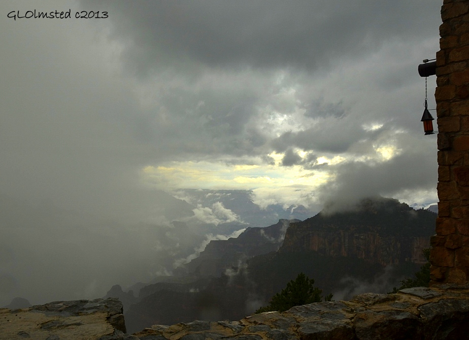 Monsoon cloud filled canyon from Lodge North Rim Grand Canyon National Park Arizona