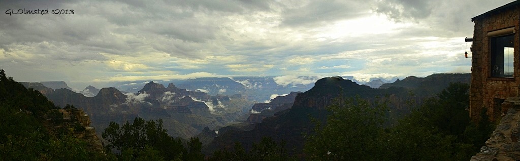 Monsoon clouds in canyon from Lodge North Rim Grand Canyon National Park Arizona