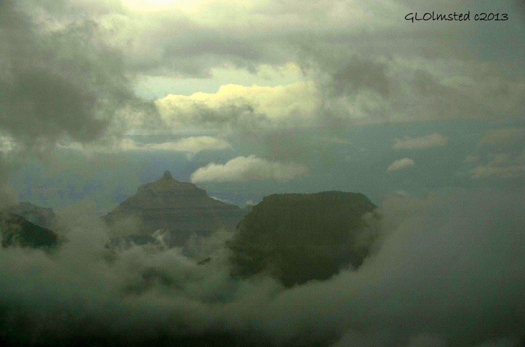 Temple islands in monsoon clouds North Rim Grand Canyon National Park Arizona