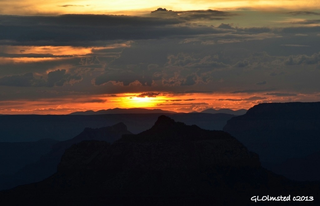 Sunset over Brahma temple from Cape Royal North Rim Grand Canyon National Park Arizona