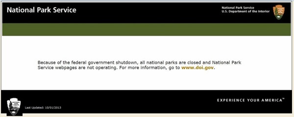 National Park Service websites closed