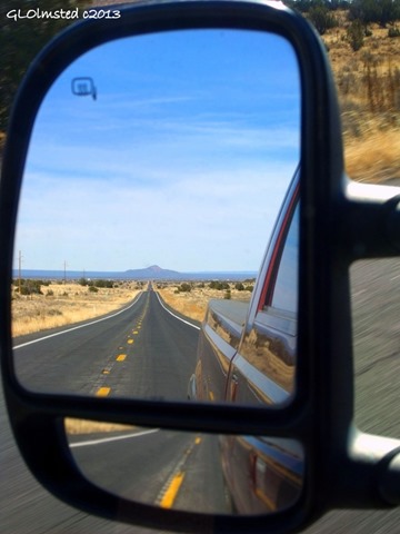 Side mirror view of Red Butte US180 South Kaibab National Forest Arizona