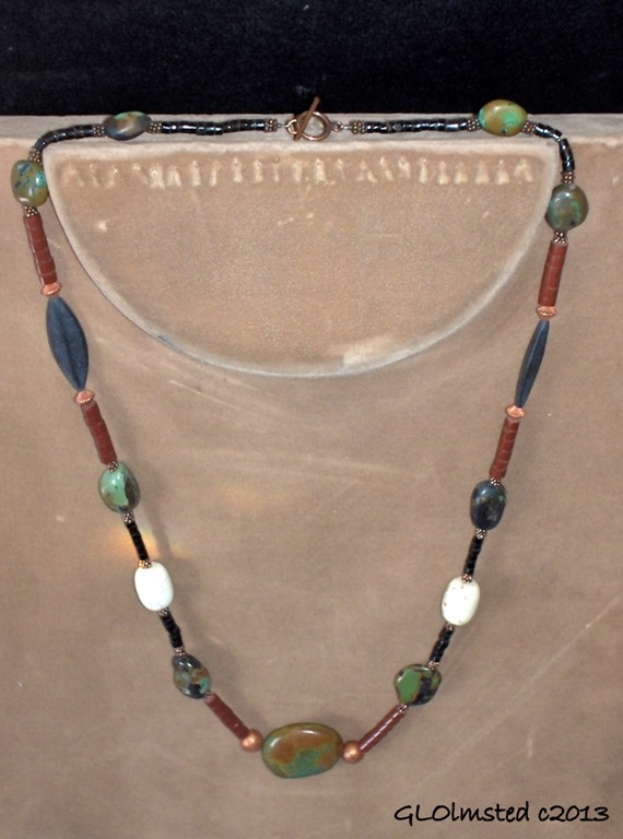 Necklace 29inch Turqoise, Coral, Jet, Pipestone & SS $75