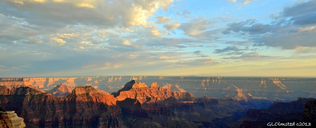 Last light on temples North Rim Grand Canyon National Park Arizona