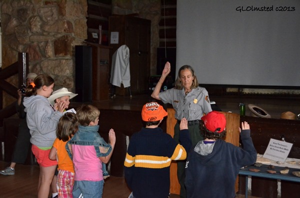 Ranger Gaelyn swearing in Junior Rangers North Rim Grand Canyon National Par Arizona