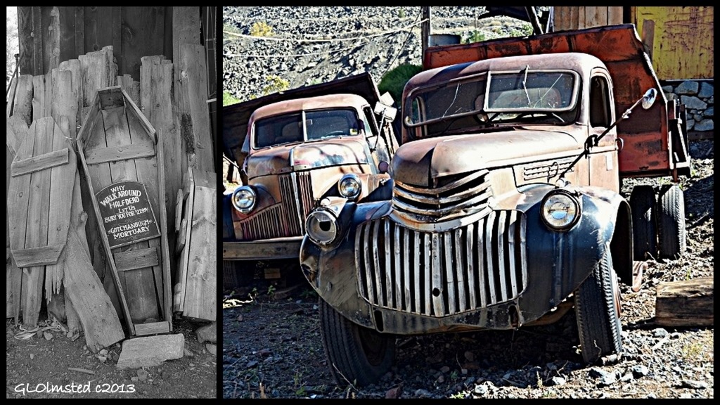 Caskets & rusty trucks at Gold King Mine Ghost Town Jerome Arizona