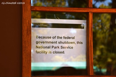 Shutdown sign in Visitor Center window North Rim Grand Canyon National Park Arizona