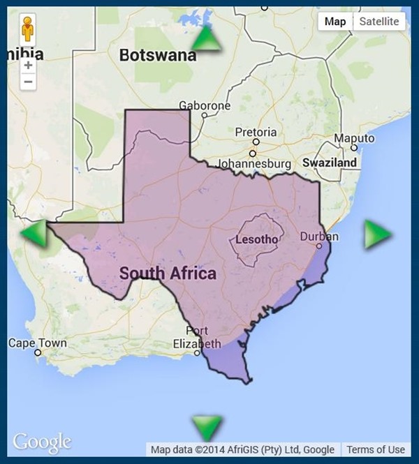 Texas size compared to South Africa