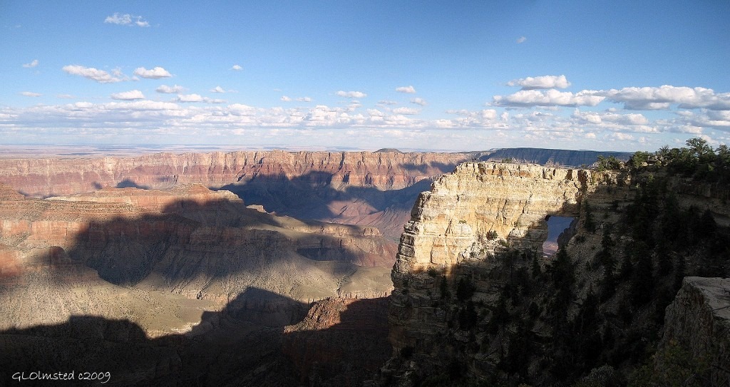 Cloud shadow in canyon & Angels Window Cape Royal Walhalla Plateau North Rim Grand Canyon National Park Arizona