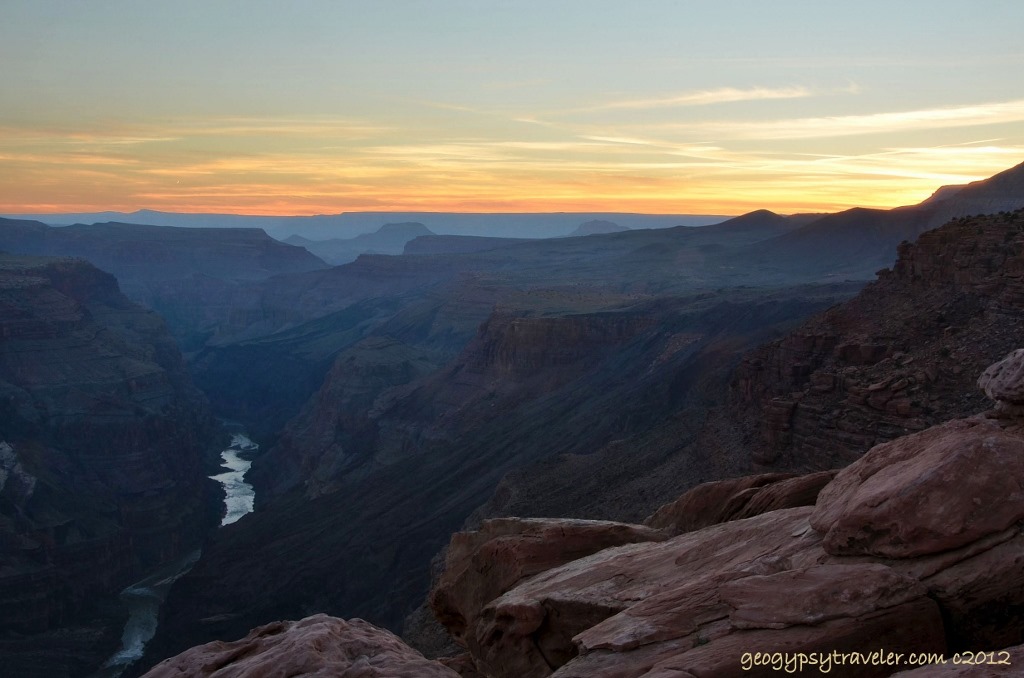 Sunset over canyon and Coloardo River from Toroweap Grand Canyon National Park Arizona