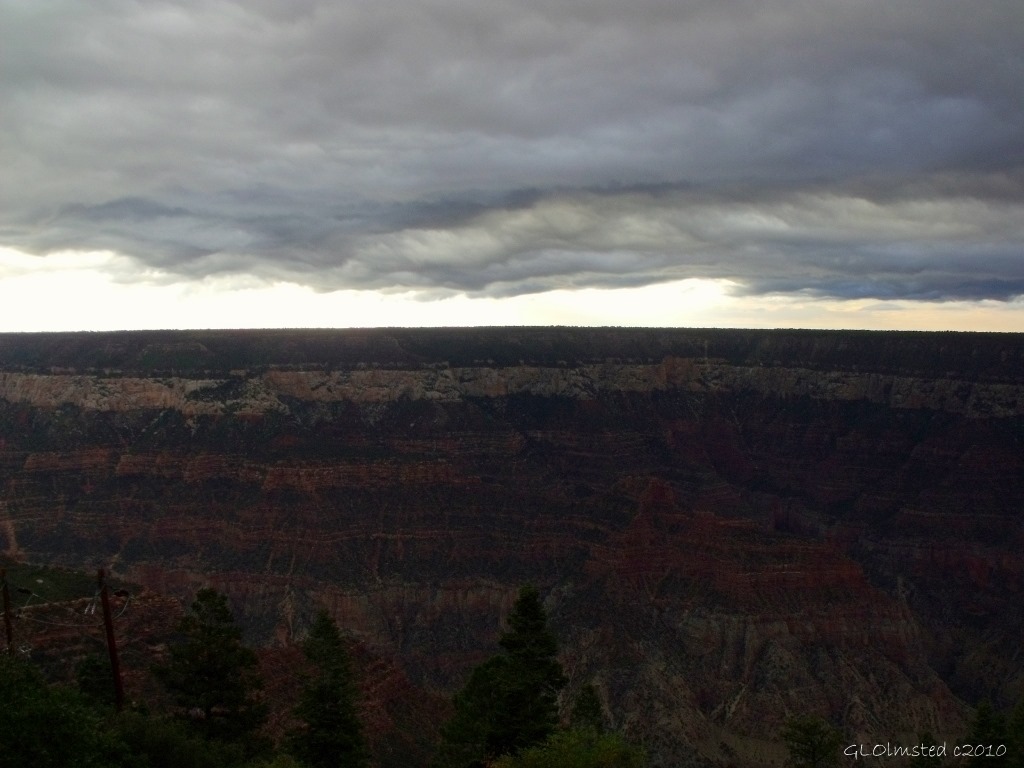 Low clouds over Roaring Springs canyon North Rim Grand Canyon National Park Arizona