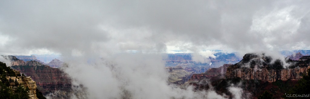 Fog & clouds around temples North Rim Grand Canyon National Park Arizona