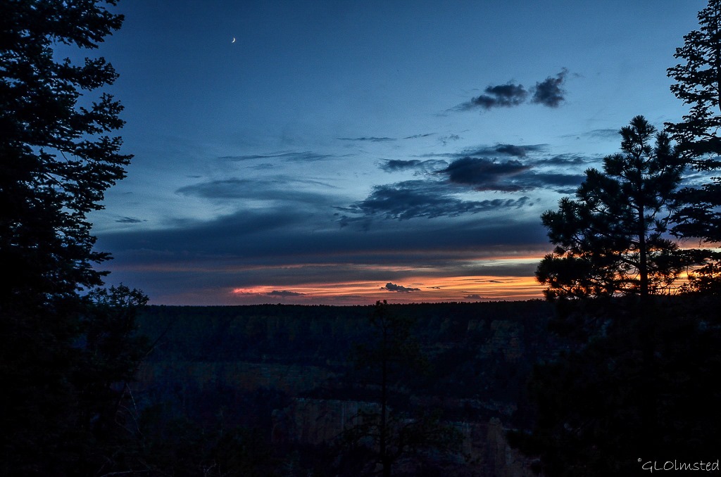 Sunset and crescent moon North Rim Grand Canyon National Park Arizona