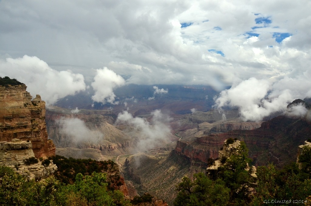 Clouds opening Walhalla Plateau North Rim Grand Canyon National Park Arizona
