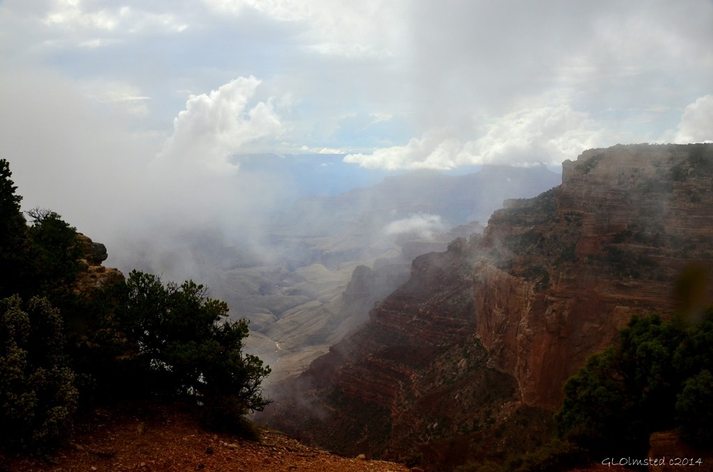 Cloudy view of canyon Cape Royal Walhalla Plateau North Rim Grand Canyon National Park Arizona