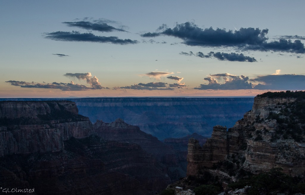 Sunset over South Rim from from Cape Royal North Rim Grand Canyon National Park Arizona