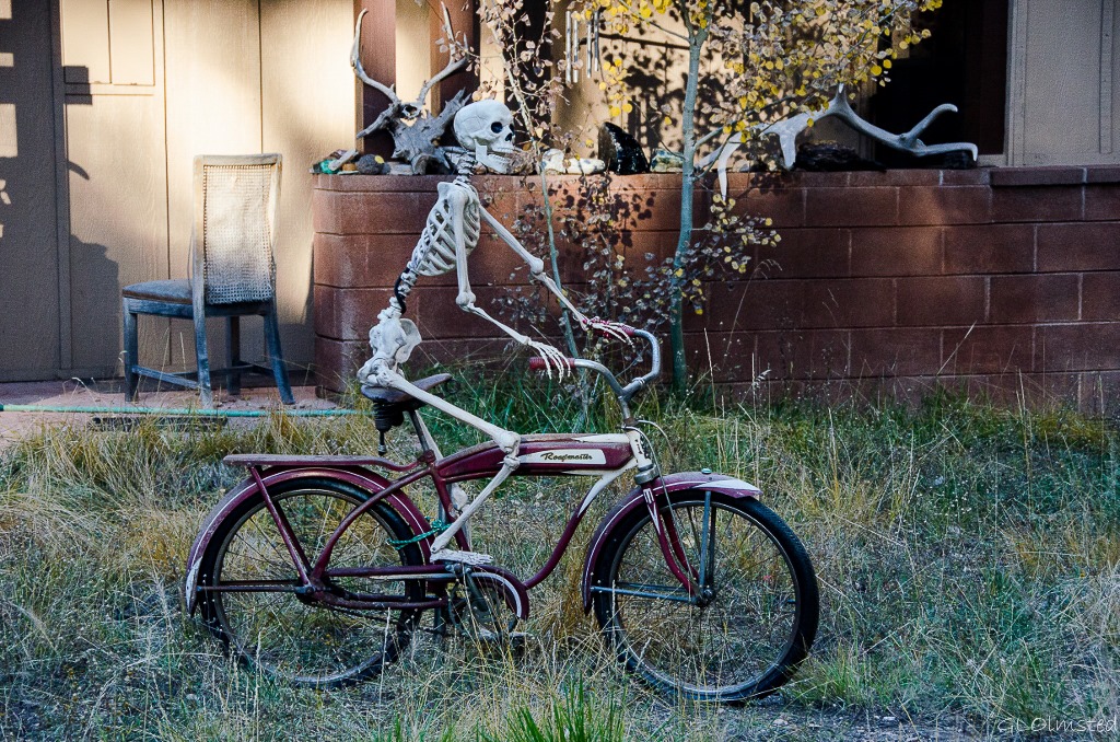 Skeleton on bike at residence North Rim Grand Canyon National Park Arizona