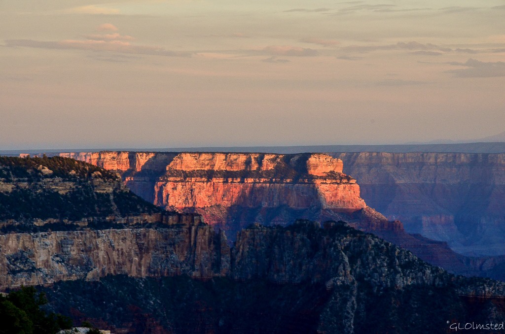 Last light on Wotans Throne from Lodge North Rim Grand Canyon National Park Arizona