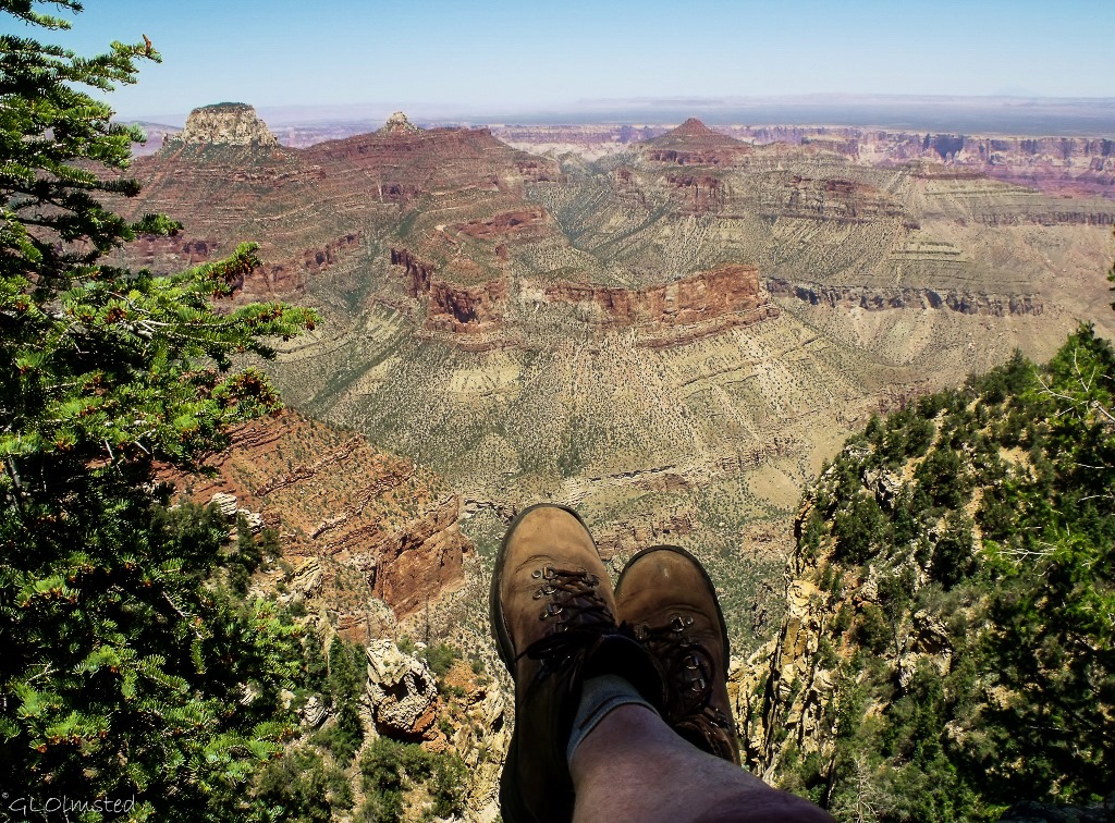 Gaelyn's feet & view NE Cape Final trail North Rim Grand Canyon National Park Arizona