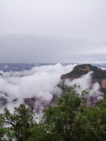Clouds in canyon & Widforss Plateau from Bright Angel Point North Rim Grand Canyon National Park Arizona
