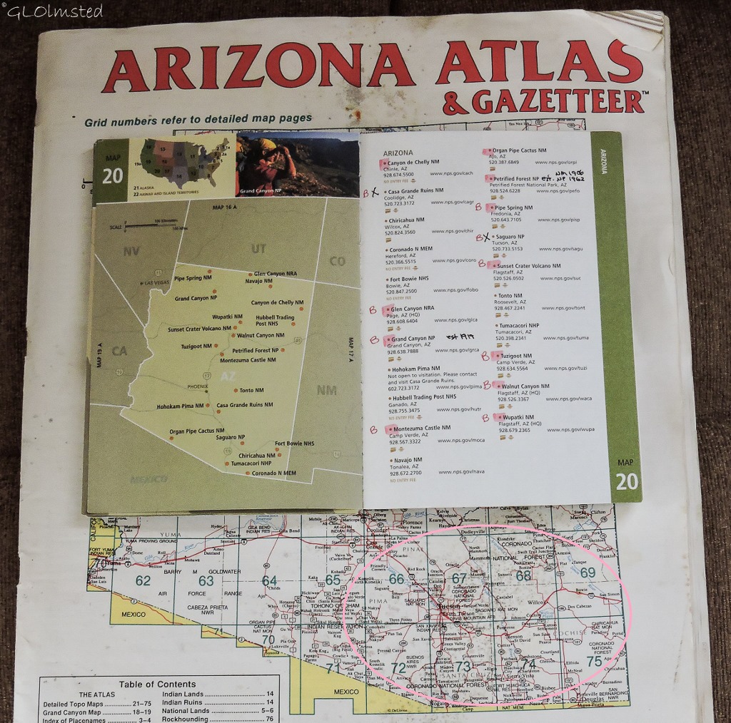 Arizona map & National Park list