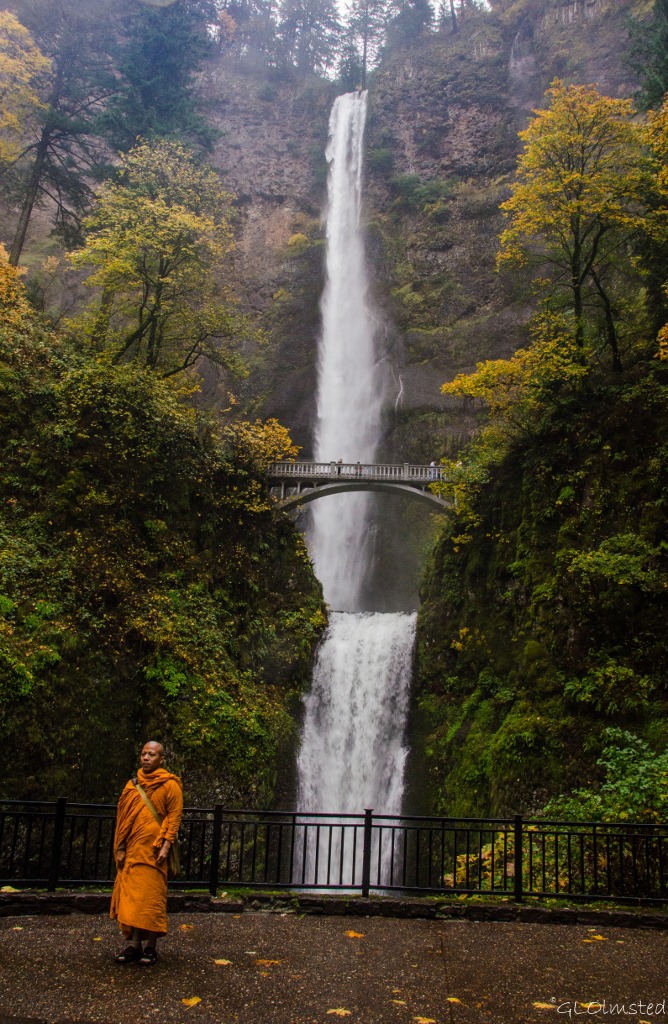 Monk by Multnomah Falls Columbia River Gorge Oregon