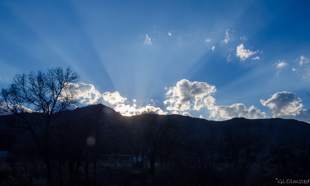 Westering sun rays over Weaver Mountains Yarnell Arizona