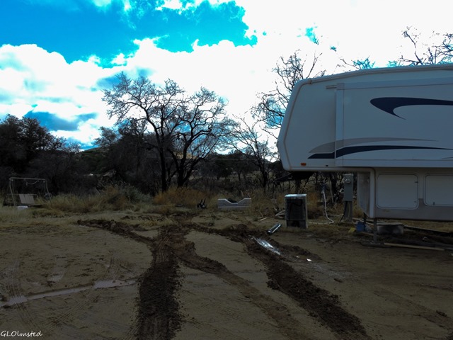 Mud tracks in driveway Yarnell Arizona