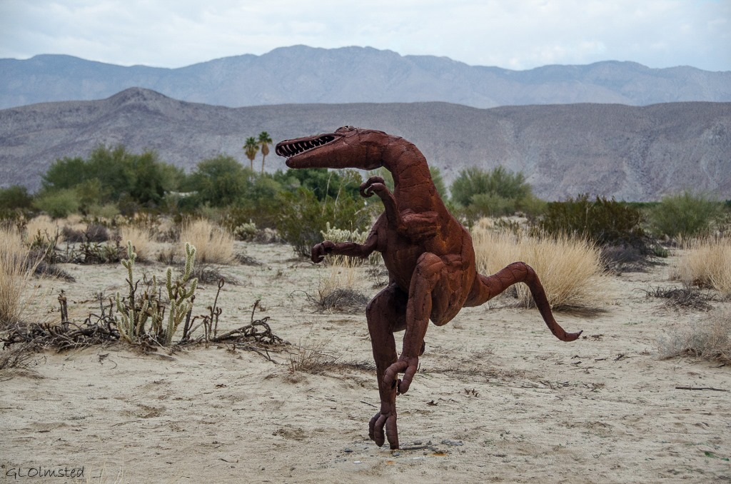 Velociraptor metal sculpture Galleta Meadows by Ricardo Breceda Borrego Springs California
