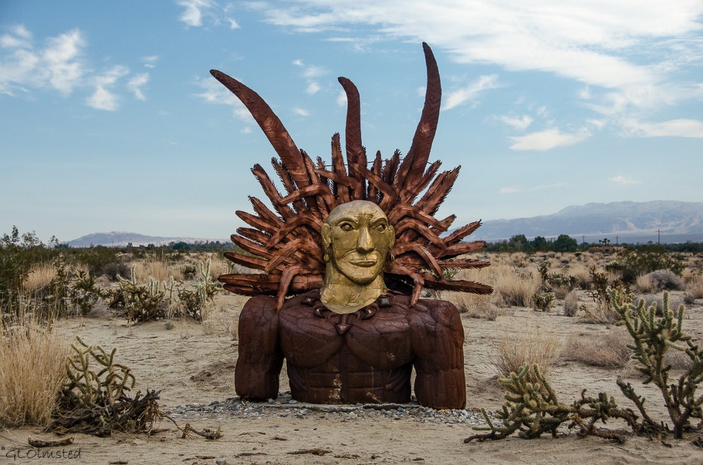 Indian Head metal sculpture Galleta Meadows by Ricardo Breceda Borrego Springs California