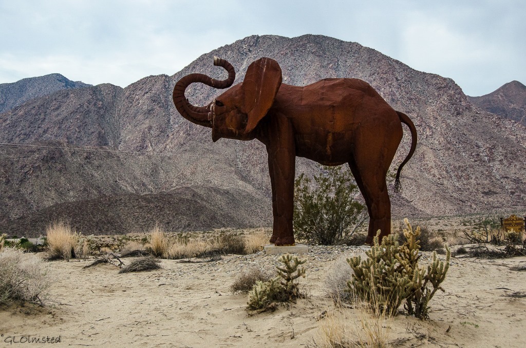 African elephant metal sculpture Galleta Meadows by Ricardo Breceda Borrego Springs California