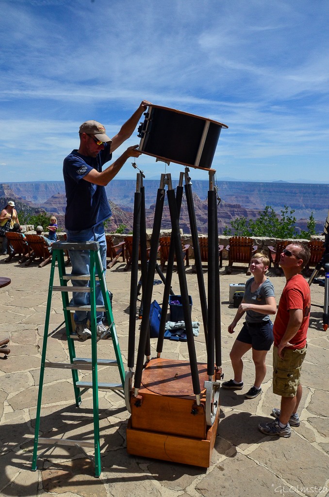 Setting up telescopes Lodge veranda Star Party North Rim Grand Canyon National Park Arizona