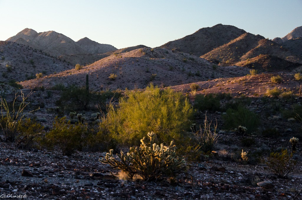 Early light on desert Dome Rock Quartzsite Arizona