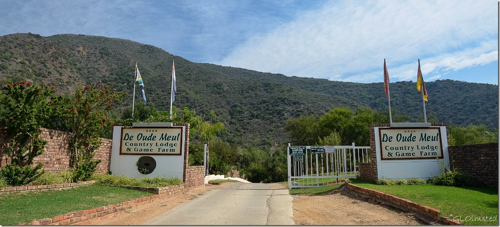 Entrance signs at Old Mill Lodge Outdshoorn South Africa