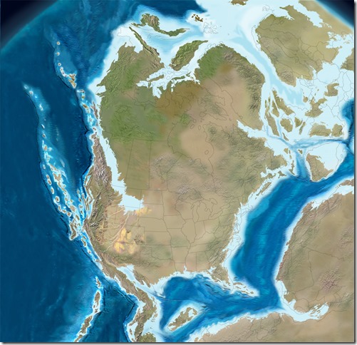 Late Jurassic 150 mya paleogeographic map North America