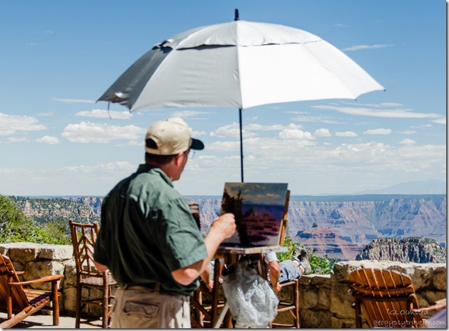 AIR John Cogan painting on Lodge veranda North Rim Grand Canyon National Park Arizona