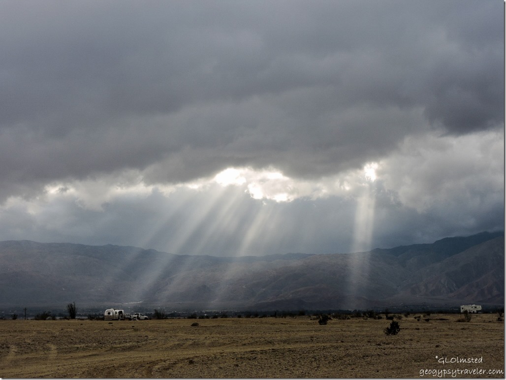 Sun rays through clouds Rockhouse Trail Anza-Borrego Desert State Park California