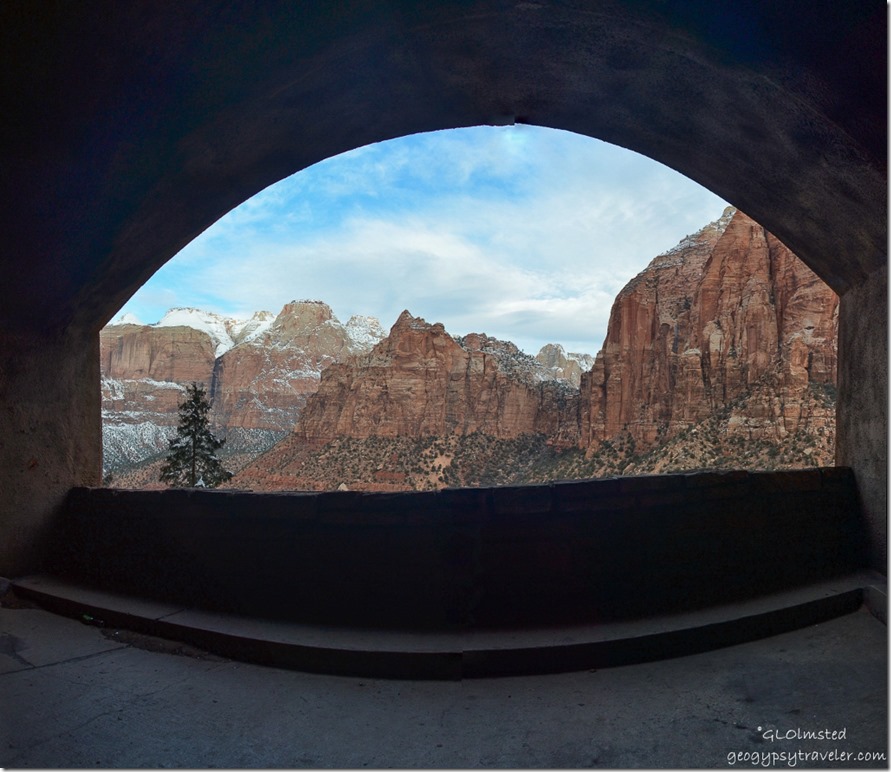 Tunnel window view Zion National Park SR9 west Utah