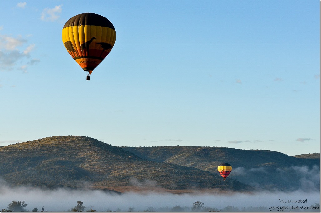 Misty morning hot air balloons Pilanesberg Game Reserve South Africa