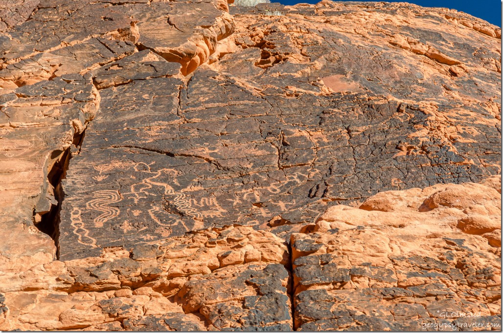 Petroglyphs in side canyon by Atlatl Rock Valley of Fire State Park Nevada